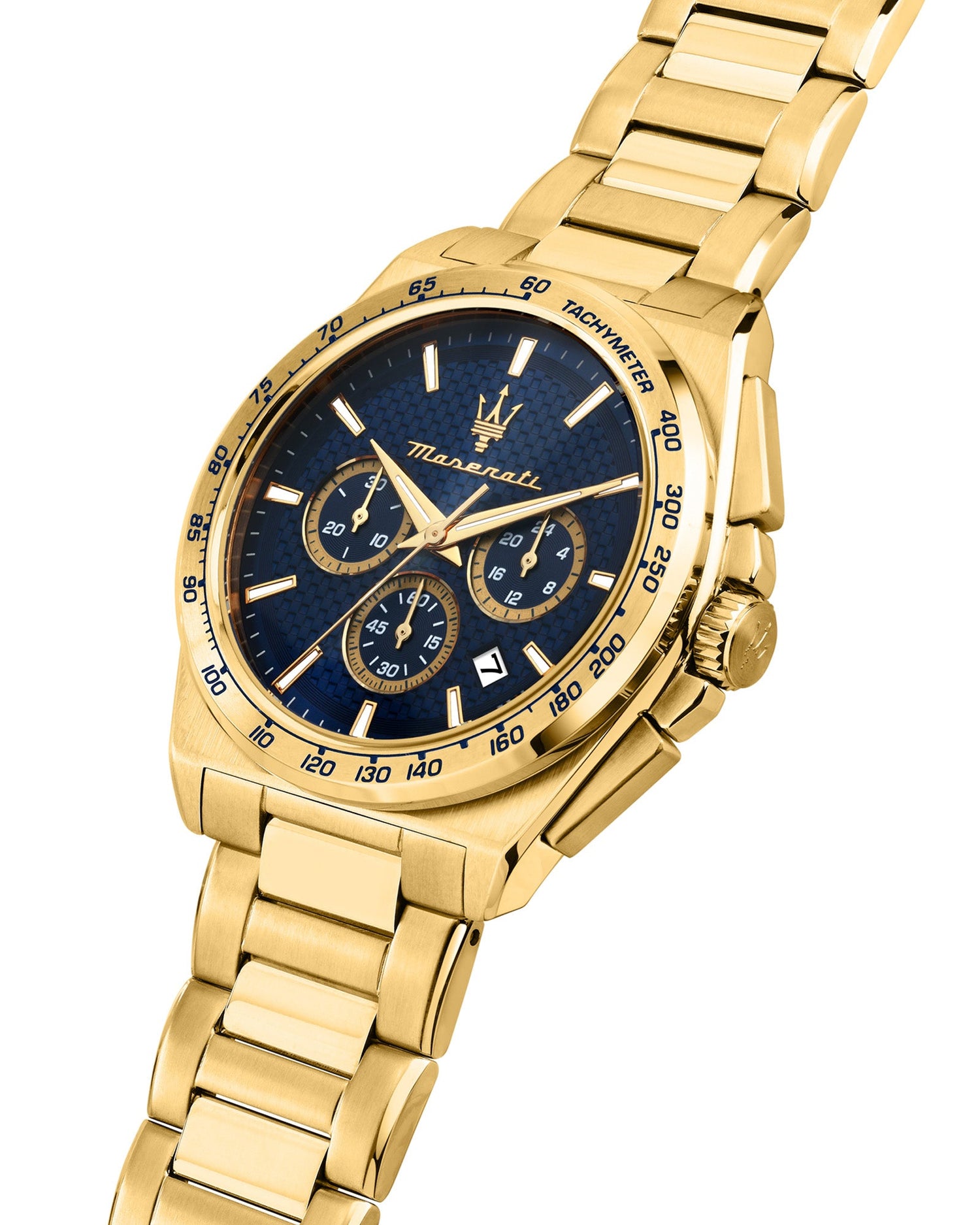 Maserati Velocita 43mm Chrono Blue Dial Gold Stainless Steel Strap Watch-PEROZ Accessories