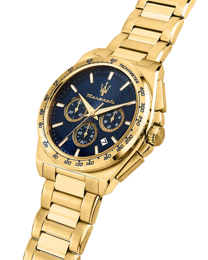 Maserati Velocita 43mm Chrono Blue Dial Gold Stainless Steel Strap Watch-PEROZ Accessories