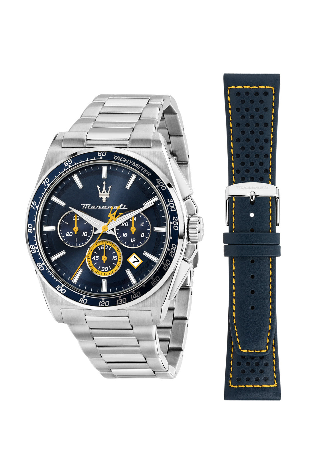 Maserati Velocita 43mm Chrono Blue Dial Stainless Steel Strap and Blue Leather Strap Watch-PEROZ Accessories