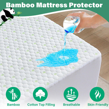 Mattress Protector Bamboo Cotton Mattress Cover Waterproof S Fitted Cover-Furniture &gt; Mattresses &gt; Mattress Toppers-PEROZ Accessories