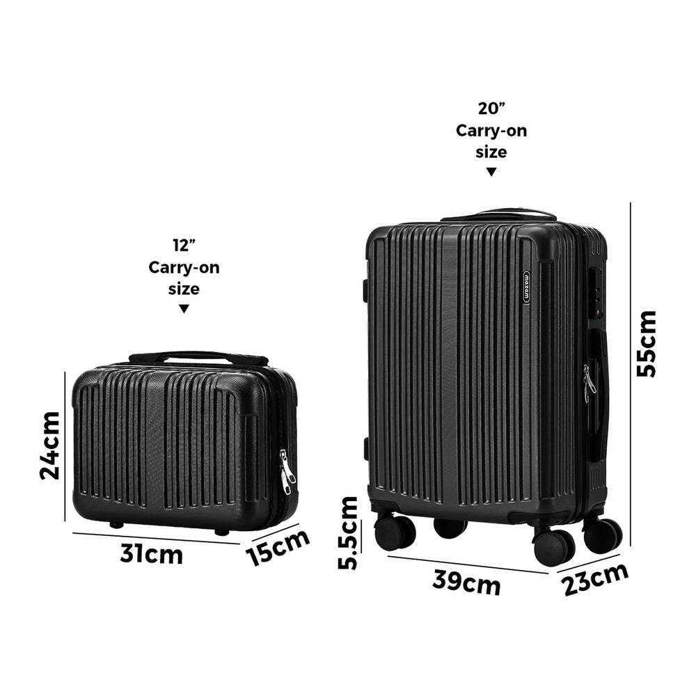 Mazam 2PCS Luggage Suitcase Trolley Set Carry On TSA Hard Case Black-Luggage Setss-PEROZ Accessories