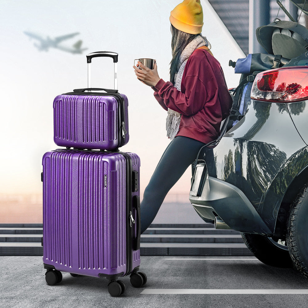 Mazam 2PCS Luggage Suitcase Trolley Set Carry On TSA Hard Case Purple-Luggage Setss-PEROZ Accessories