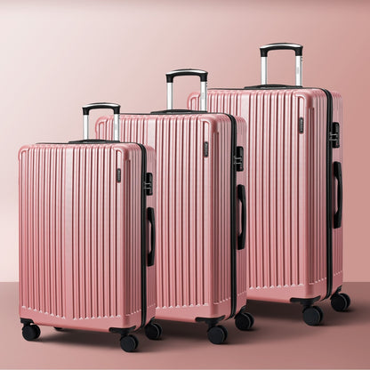 Mazam 3PCS Luggage Suitcase Trolley Set Travel TSA Lock ABS Case Pink-Luggage Setss-PEROZ Accessories