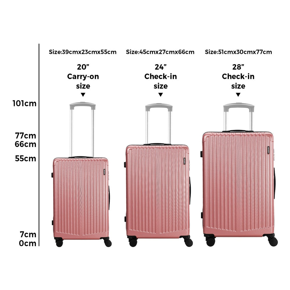 Mazam 3PCS Luggage Suitcase Trolley Set Travel TSA Lock ABS Case Pink-Luggage Setss-PEROZ Accessories