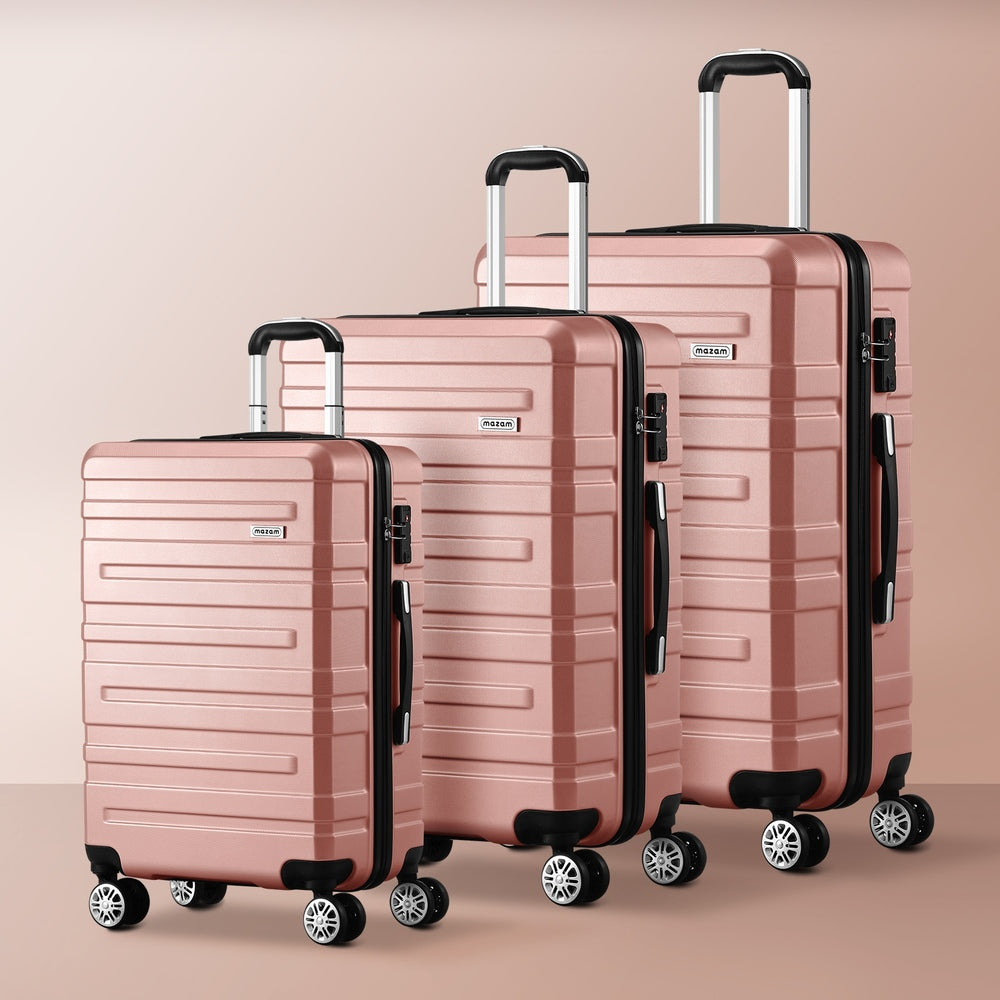 Mazam 3PCS Luggage Suitcase Trolley Set Travel TSA Lock Pink-Luggage Sets-PEROZ Accessories