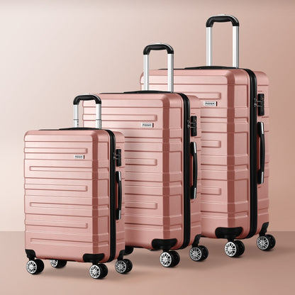 Mazam 3PCS Luggage Suitcase Trolley Set Travel TSA Lock Pink-Luggage Sets-PEROZ Accessories