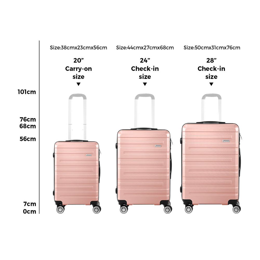 Mazam 3PCS Luggage Suitcase Trolley Set Travel TSA Lock Pink-Luggage Sets-PEROZ Accessories
