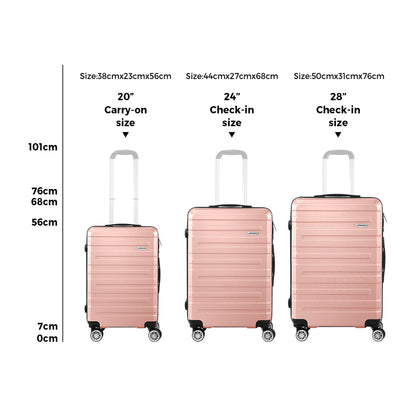 Mazam 3PCS Luggage Suitcase Trolley Set Travel TSA Lock Pink-Luggage Sets-PEROZ Accessories