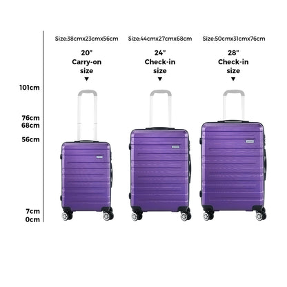 Mazam 3PCS Luggage Suitcase Trolley Set Travel TSA Lock Purple-Luggage Sets-PEROZ Accessories