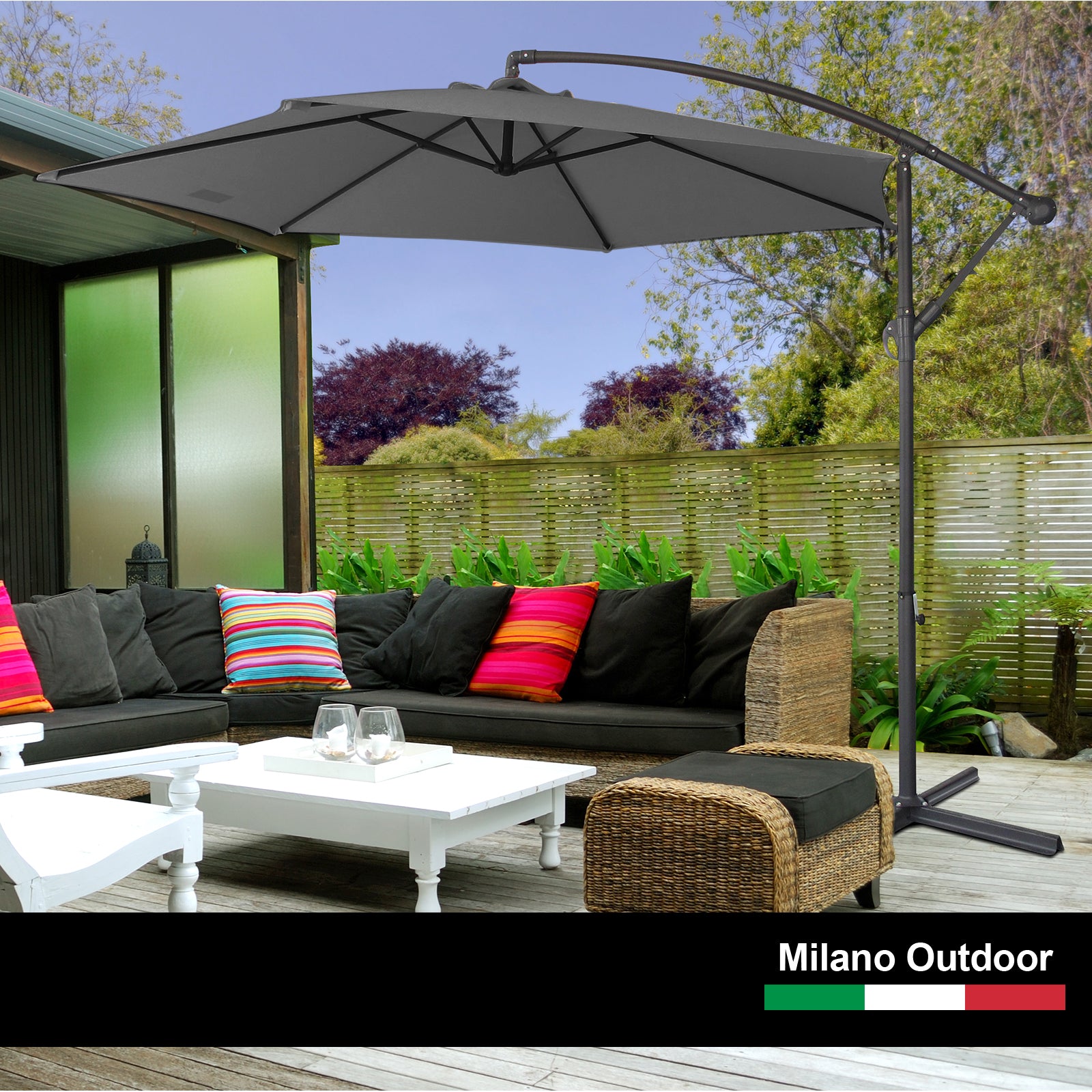 Milano 3M Outdoor Umbrella Cantilever With Protective Cover Patio Garden Shade - Charcoal-Furniture > Outdoor > Outdoor Furniture Accessories-PEROZ Accessories