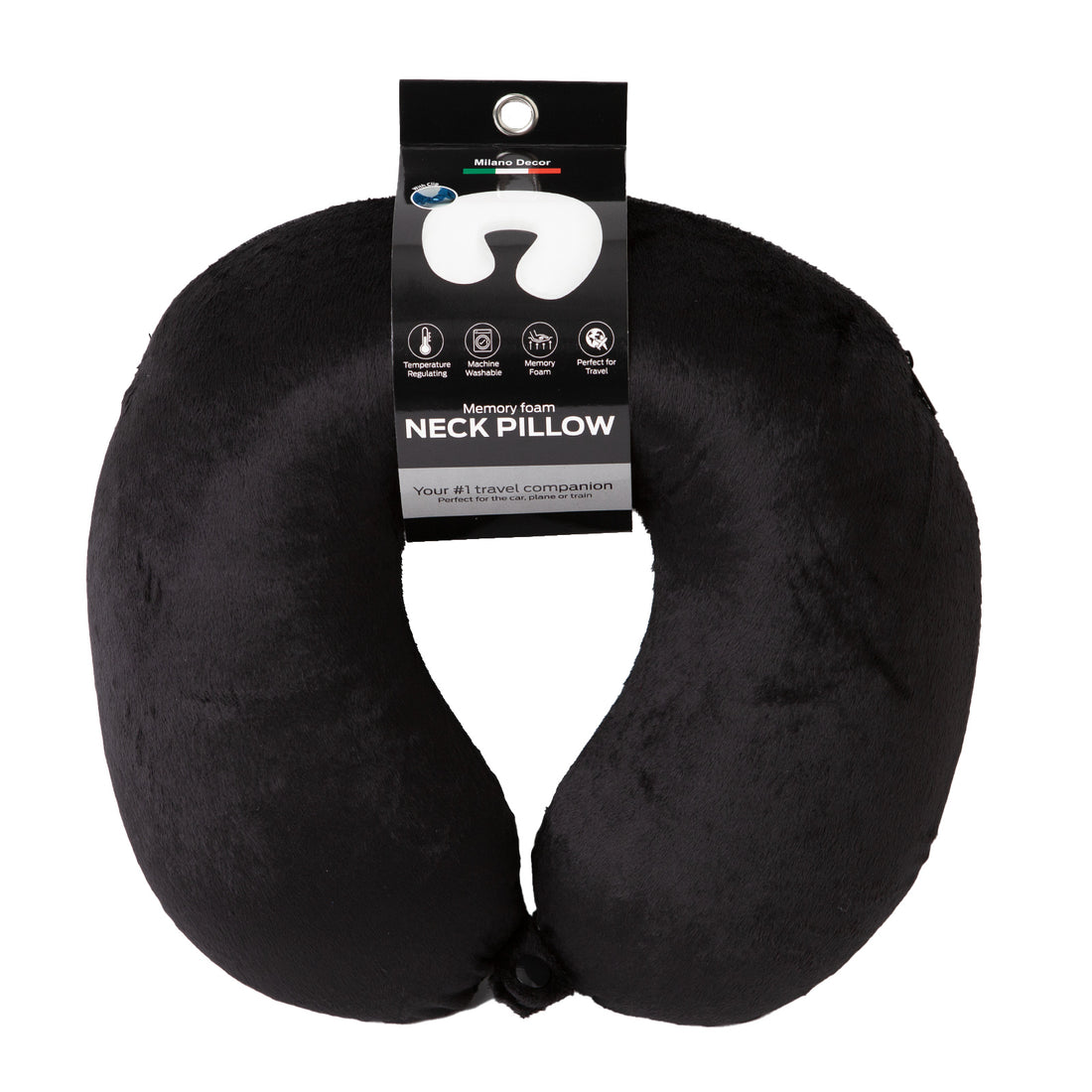 Milano Decor Memory Foam Travel Neck Pillow With Clip Cushion Support Soft Black-Home &amp; Garden &gt; Bedding &gt; Pillows-PEROZ Accessories