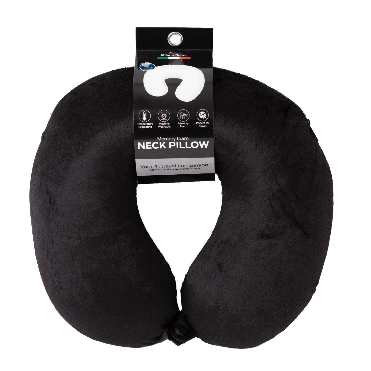 Milano Decor Memory Foam Travel Neck Pillow With Clip Cushion Support Soft Black-Home &amp; Garden > Bedding > Pillows-PEROZ Accessories