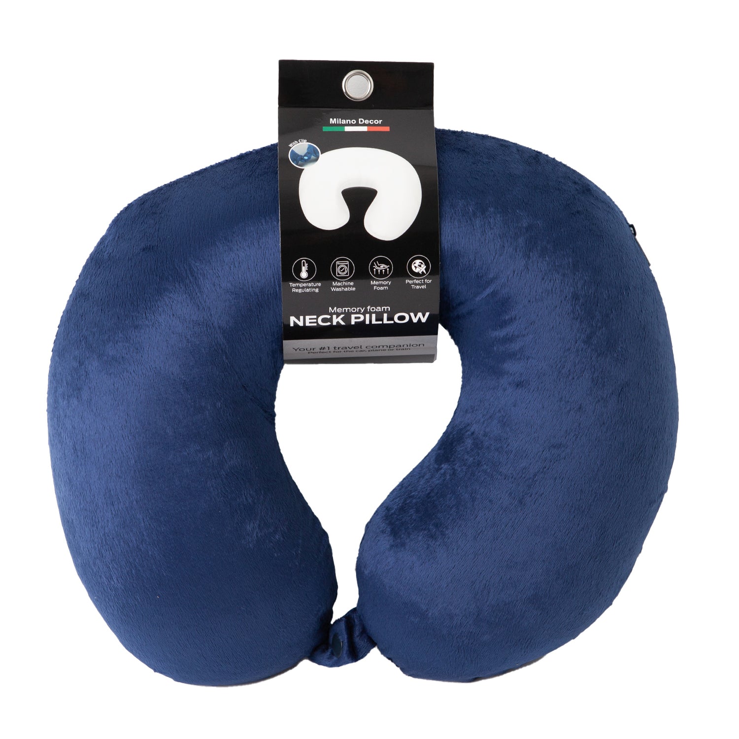 Milano Decor Memory Foam Travel Neck Pillow With Clip Cushion Support Soft Blue-Home &amp; Garden > Bedding > Pillows-PEROZ Accessories