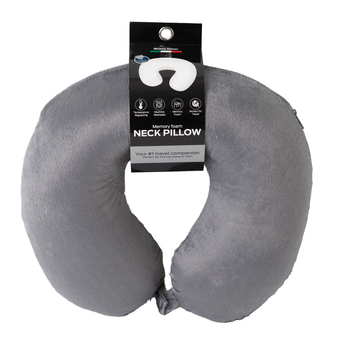 Milano Decor Memory Foam Travel Neck Pillow With Clip Cushion Support Soft Grey-Home &amp; Garden &gt; Bedding &gt; Pillows-PEROZ Accessories