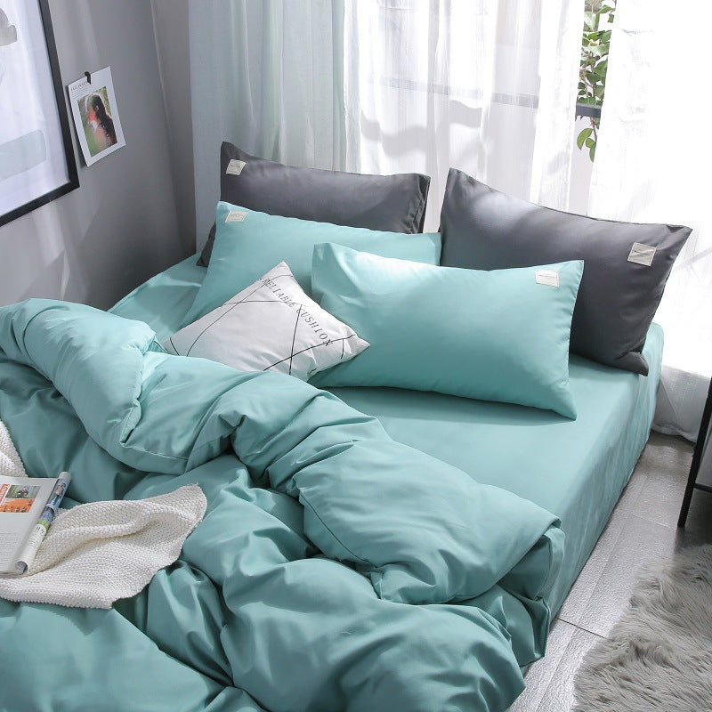 Mint Blue 4-Piece Cotton Bedding Set - Fits 1.5m/1.8m Beds (Duvet Cover 200x230cm, Bed Sheet 230x250cm)-Home &amp; Garden &gt; Bedding &gt; Duvet Covers-PEROZ Accessories