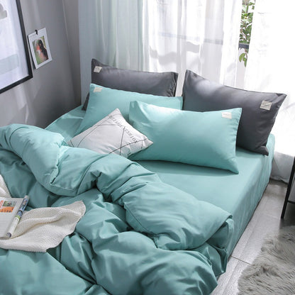 Mint Blue 4-Piece Cotton Bedding Set - Fits 1.5m/1.8m Beds (Duvet Cover 200x230cm, Bed Sheet 230x250cm)-Home &amp; Garden > Bedding > Duvet Covers-PEROZ Accessories
