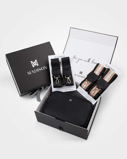 Monica &quot;Wear It 3 Ways&quot; Giftbox - Metallic Stripe, Monogram &amp; Matching Bag Strap-Gift-PEROZ Accessories