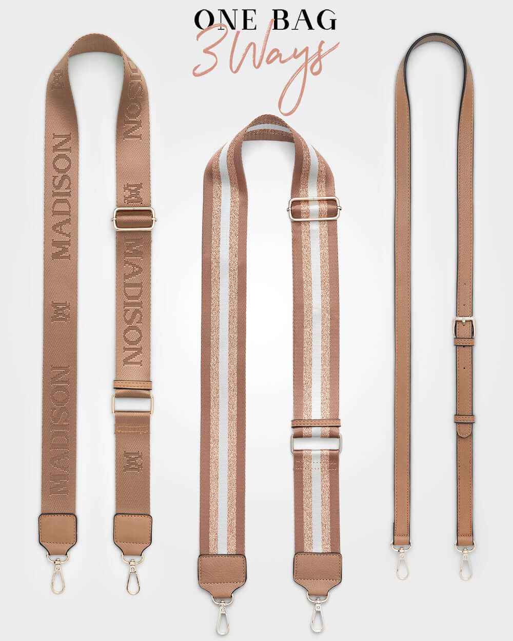 Monica &quot;Wear It 3 Ways&quot; Giftbox - Metallic Stripe, Monogram &amp; Matching Bag Strap-Gift-PEROZ Accessories