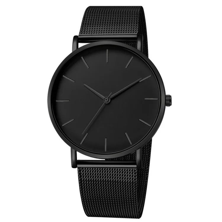 NNEOBA Mens Ultra Thin Magnetic Bracelet Quartz Watch - All-Black Slim Mesh Steel-Quartz Watches-PEROZ Accessories