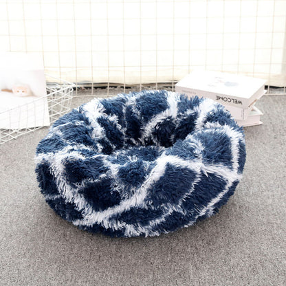 Navy Blue 50cm Cozy Round Pet Bed - Plush Cat &amp; Dog Bed with Non-Slip Base, Machine Washable-Pet Care > Dog Supplies > Dog Beds-PEROZ Accessories