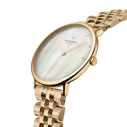 Nordgreen Native 28mm Gold 5 Link Bracelet Mother of Pearl Watch-PEROZ Accessories