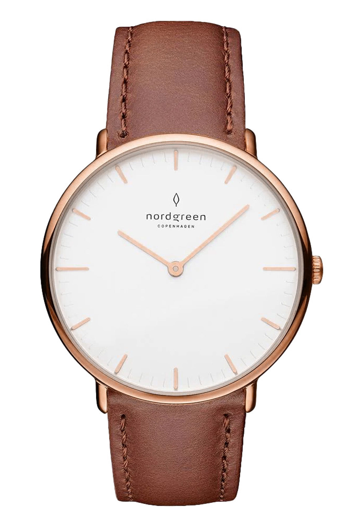Nordgreen Native 28mm Rose Gold Case Brown Leather Strap Watch-PEROZ Accessories