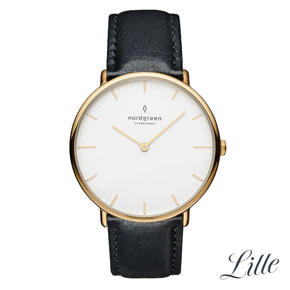 Nordgreen Native 32mm Black Leather Strap Watch-PEROZ Accessories