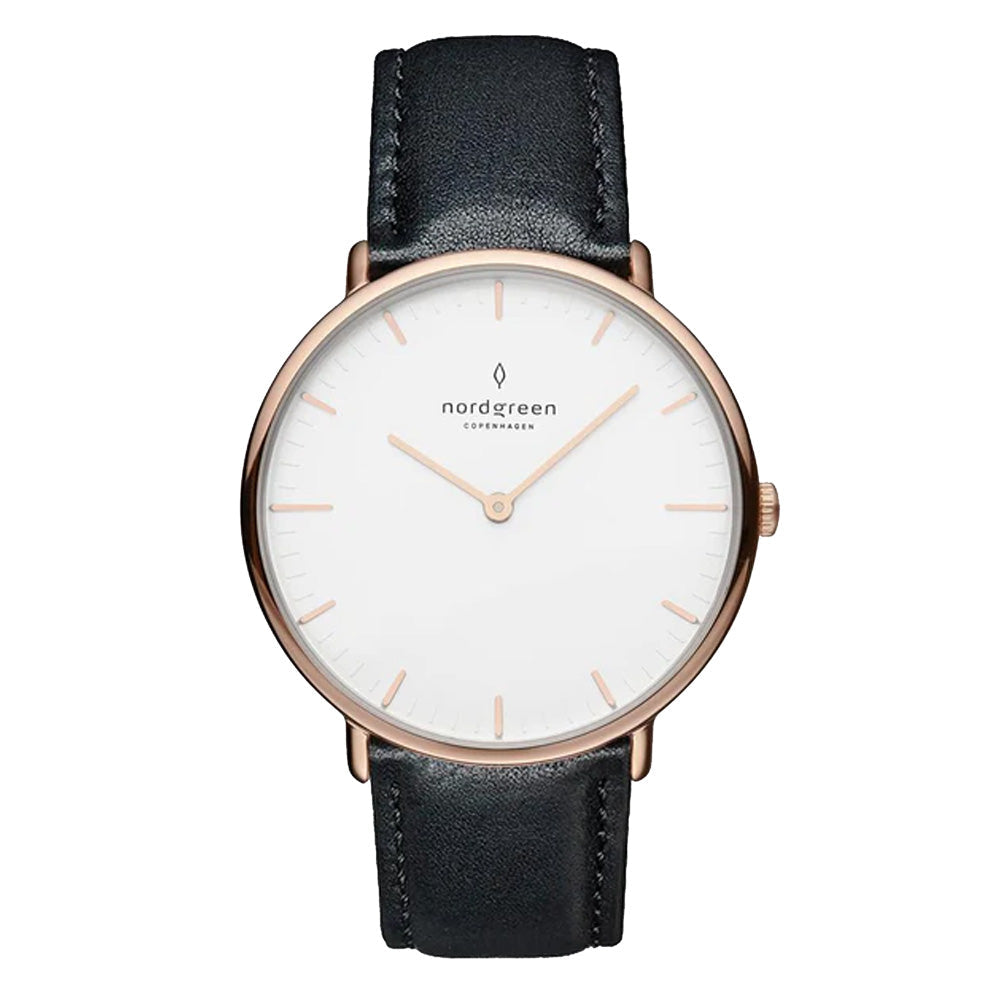 Nordgreen Native 36mm Rose Gold Case Black Leather Watch-PEROZ Accessories