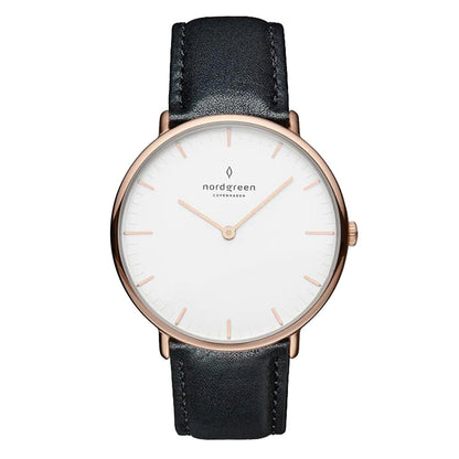 Nordgreen Native 36mm Rose Gold Case Black Leather Watch-PEROZ Accessories