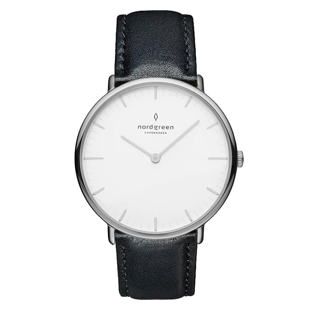 Nordgreen Native 40mm Silver Case Black Leather Watch-PEROZ Accessories