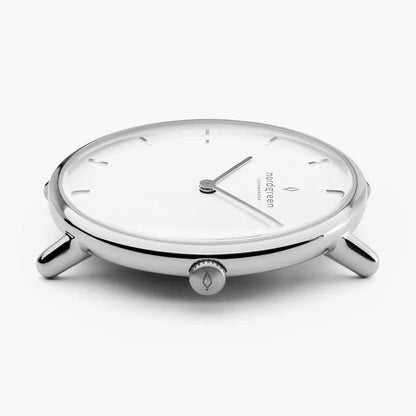 Nordgreen Native 40mm Silver Case Black Leather Watch-PEROZ Accessories