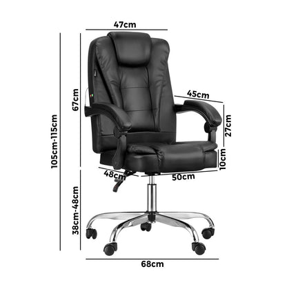 Oikiture Massage Office Chair Executive Computer Gaming Racing Recliner Seat Classic Swivel Desk Chairs Leather PU-Office Chairs-PEROZ Accessories