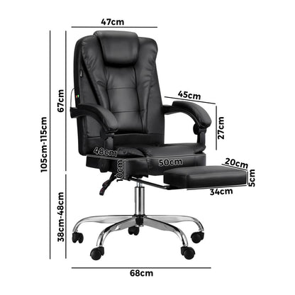 Oikiture Massage Office Chair Executive Gaming Racing Recliner Seat Classic Swivel Desk Chairs Leather PU with Footrest-Office Chairs-PEROZ Accessories