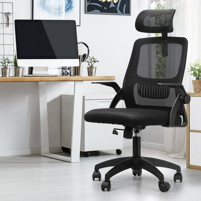 Oikiture Office Chair Home Computer Chairs Black Gaming Chair Mesh Headrest and Backrest-Office Chairs-PEROZ Accessories