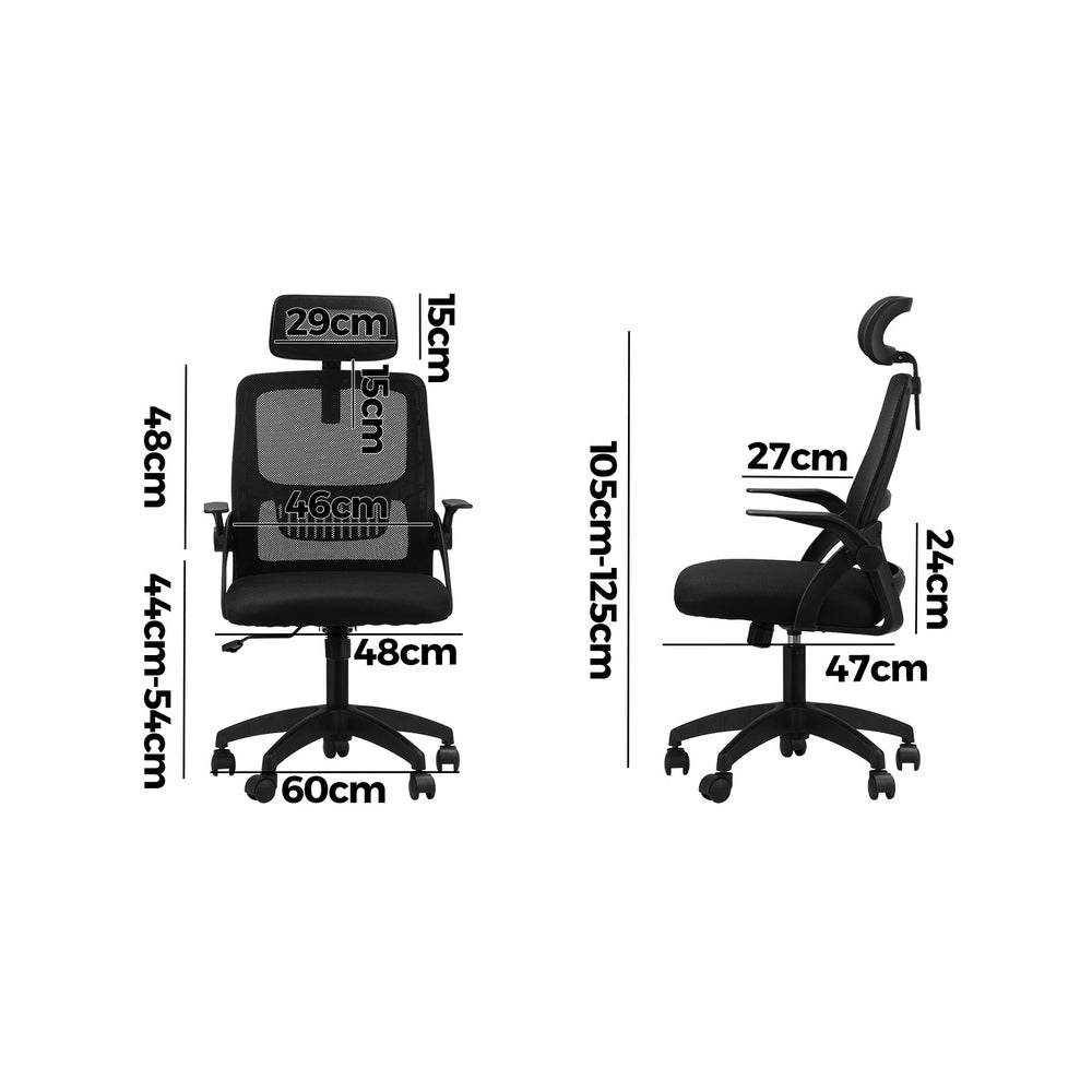 Oikiture Office Chair Home Computer Chairs Black Gaming Chair Mesh Headrest and Backrest-Office Chairs-PEROZ Accessories