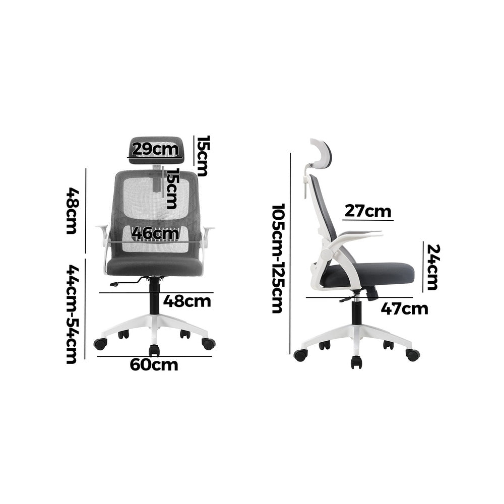 Oikiture Ergonomic Office Chair Back Support, Computer Chair Desk Chair with Breathable Cover and Skin-Friendly Mesh Dark Grey and White-Office Chairs-PEROZ Accessories