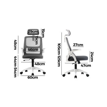 Oikiture Ergonomic Office Chair Back Support, Computer Chair Desk Chair with Breathable Cover and Skin-Friendly Mesh Dark Grey and White-Office Chairs-PEROZ Accessories