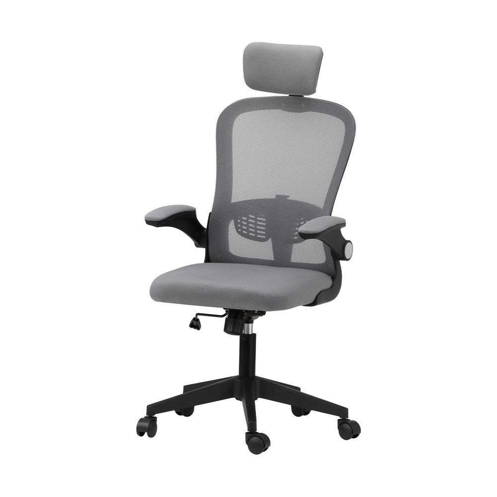Oikiture Mesh Office Chair Executive Seat Racing Tilt BK&amp;GY-Office Chairs-PEROZ Accessories