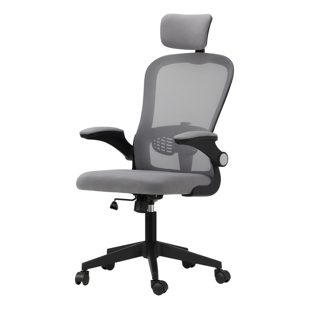 Oikiture Mesh Office Chair Executive Seat Racing Tilt BK&amp;GY-Office Chairs-PEROZ Accessories