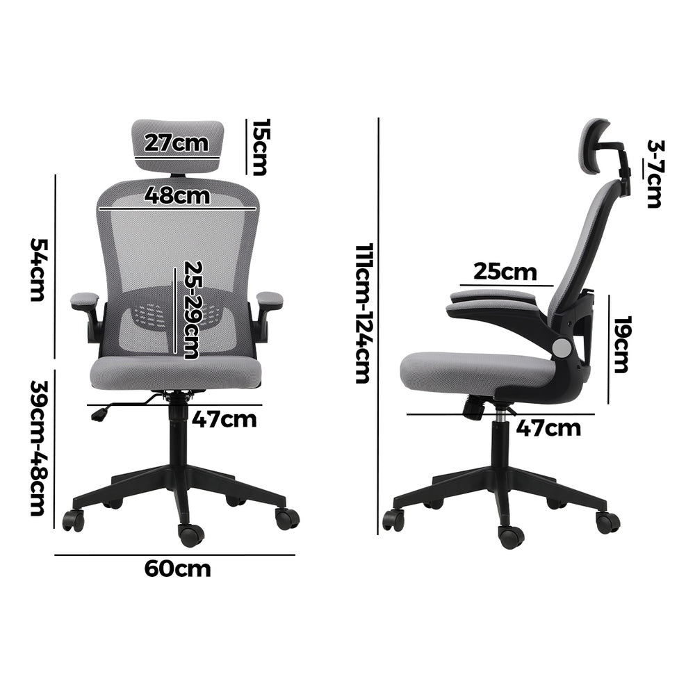 Oikiture Mesh Office Chair Executive Seat Racing Tilt BK&amp;GY-Office Chairs-PEROZ Accessories