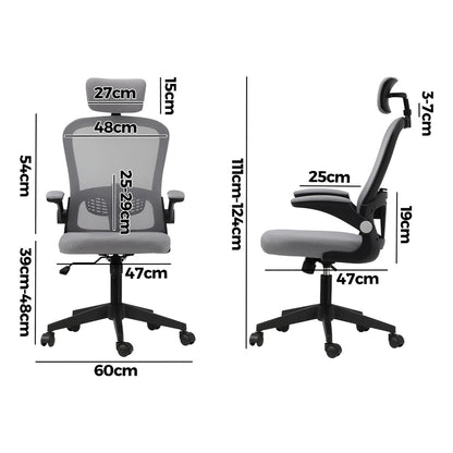 Oikiture Mesh Office Chair Executive Seat Racing Tilt BK&amp;GY-Office Chairs-PEROZ Accessories