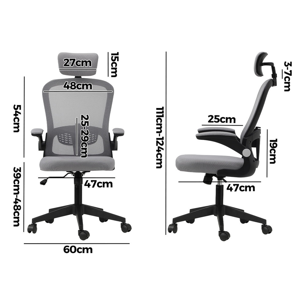 Oikiture Mesh Office Chair Executive Seat Racing Tilt BK&amp;GY-Office Chairs-PEROZ Accessories