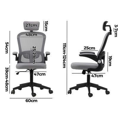 Oikiture Mesh Office Chair Executive Seat Racing Tilt BK&amp;GY-Office Chairs-PEROZ Accessories