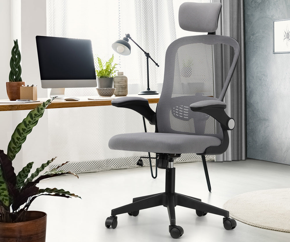 Oikiture Mesh Office Chair Executive Seat Racing Tilt BK&amp;GY-Office Chairs-PEROZ Accessories