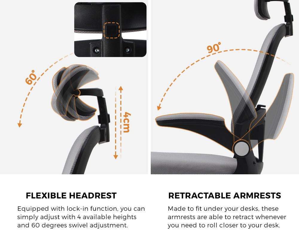 Oikiture Mesh Office Chair Executive Seat Racing Tilt BK&amp;GY-Office Chairs-PEROZ Accessories