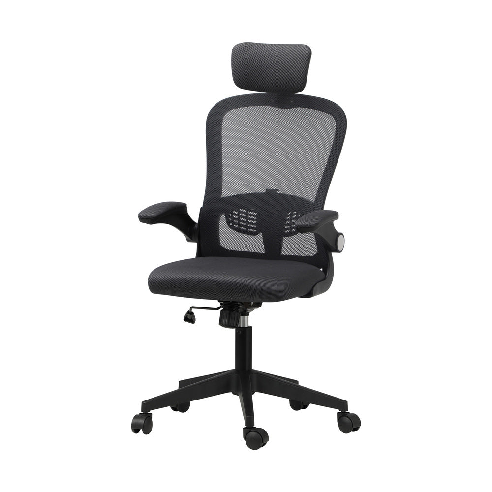 Oikiture Mesh Office Chair Executive Seat Racing Tilt DGY&amp;BK-Office Chairs-PEROZ Accessories
