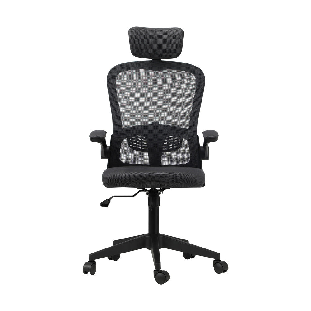 Oikiture Mesh Office Chair Executive Seat Racing Tilt DGY&amp;BK-Office Chairs-PEROZ Accessories
