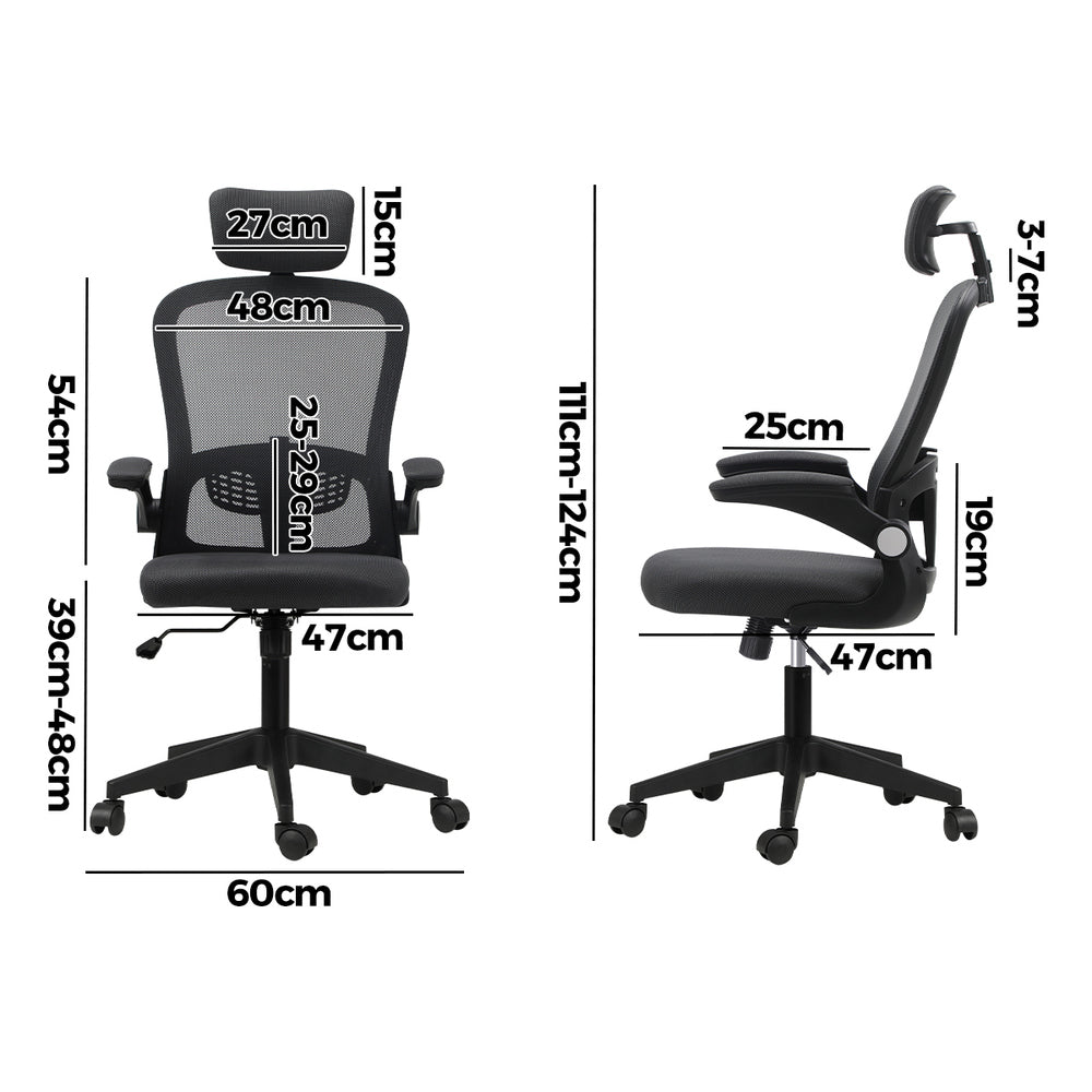 Oikiture Mesh Office Chair Executive Seat Racing Tilt DGY&amp;BK-Office Chairs-PEROZ Accessories
