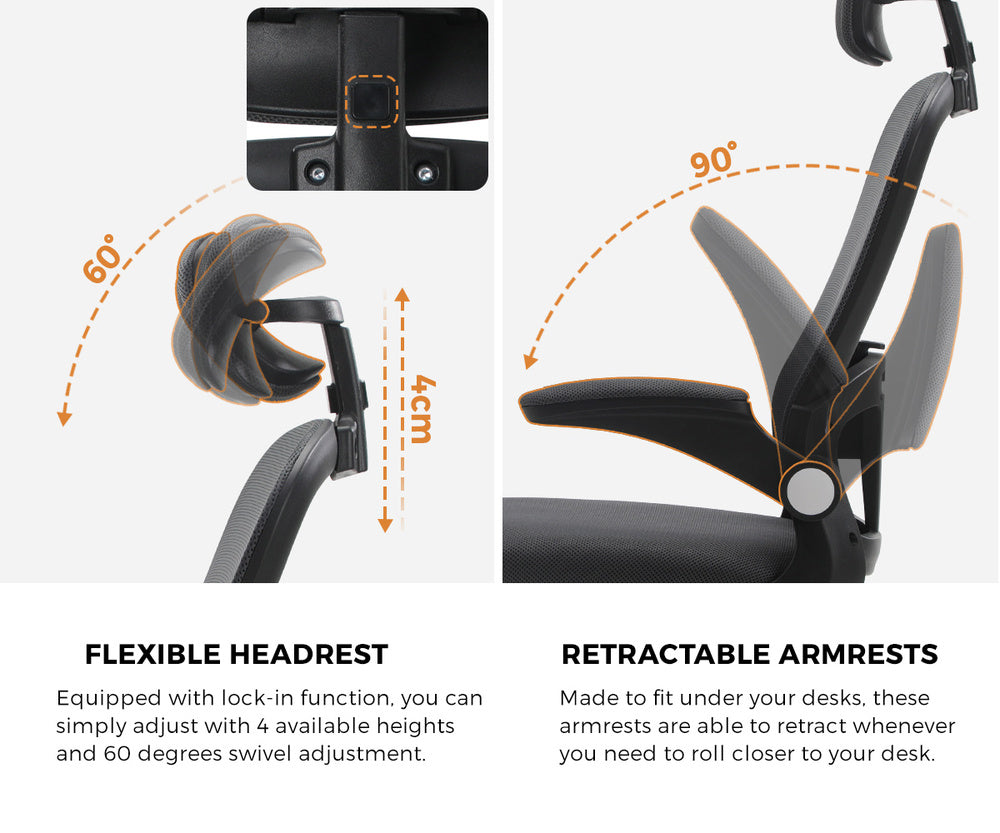 Oikiture Mesh Office Chair Executive Seat Racing Tilt DGY&amp;BK-Office Chairs-PEROZ Accessories