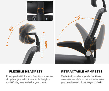 Oikiture Mesh Office Chair Executive Seat Racing Tilt DGY&amp;BK-Office Chairs-PEROZ Accessories